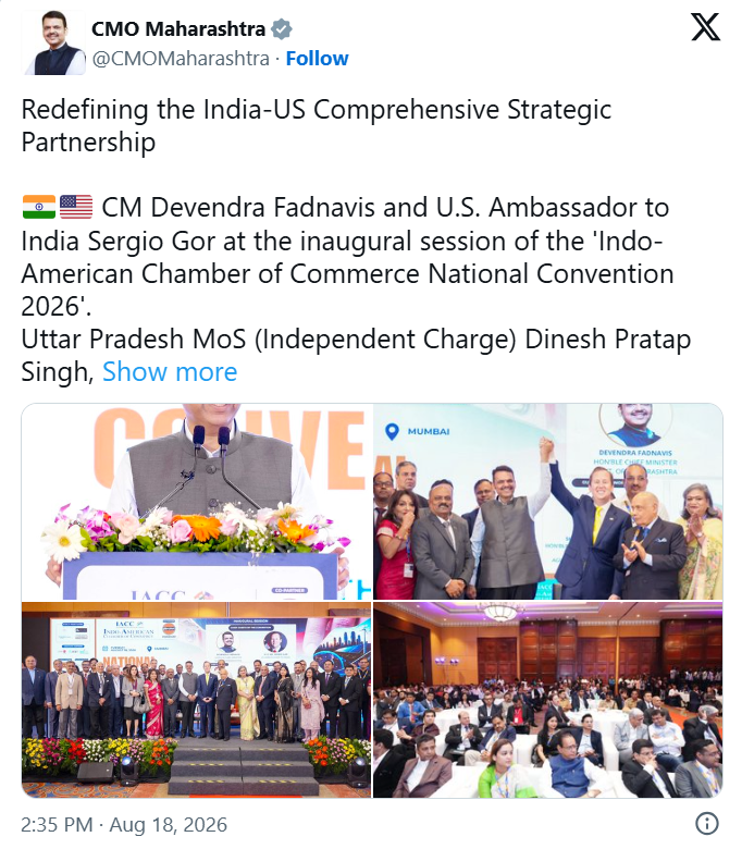 U.S. Ambassador to India, H.E. Sergio Gor, in Mumbai